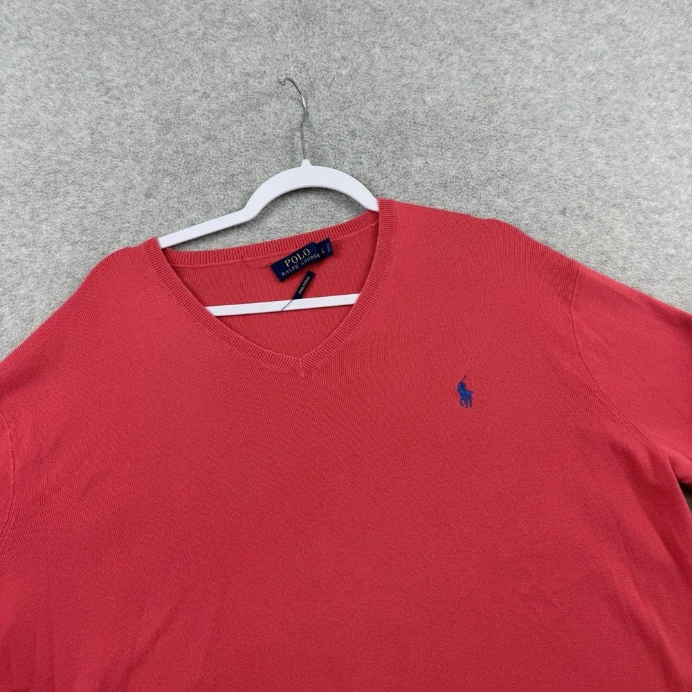 Polo‎ Ralph Lauren Mens Sweater Size Large Pima Cotton V Neck Vibrant Hot Pink